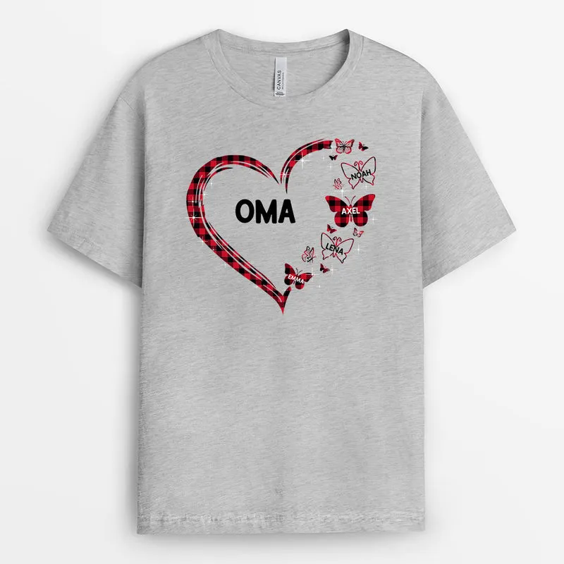 Kariertes Herzenmuster - Personalisierte Geschenke | T-Shirt für Oma/Mama