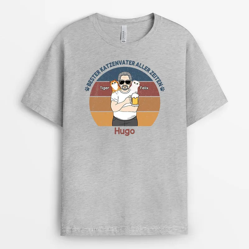 Bester Katzenvater Aller Zeiten - Personalisierte Geschenke | T-Shirt für Papa/Opa