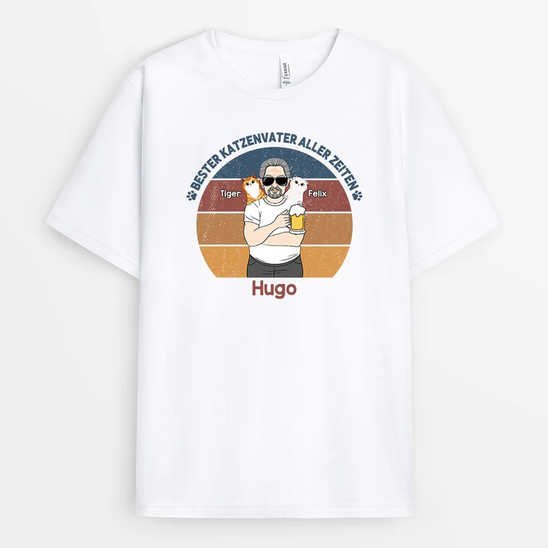 Bester Katzenvater Aller Zeiten - Personalisierte Geschenke | T-Shirt für Papa/Opa