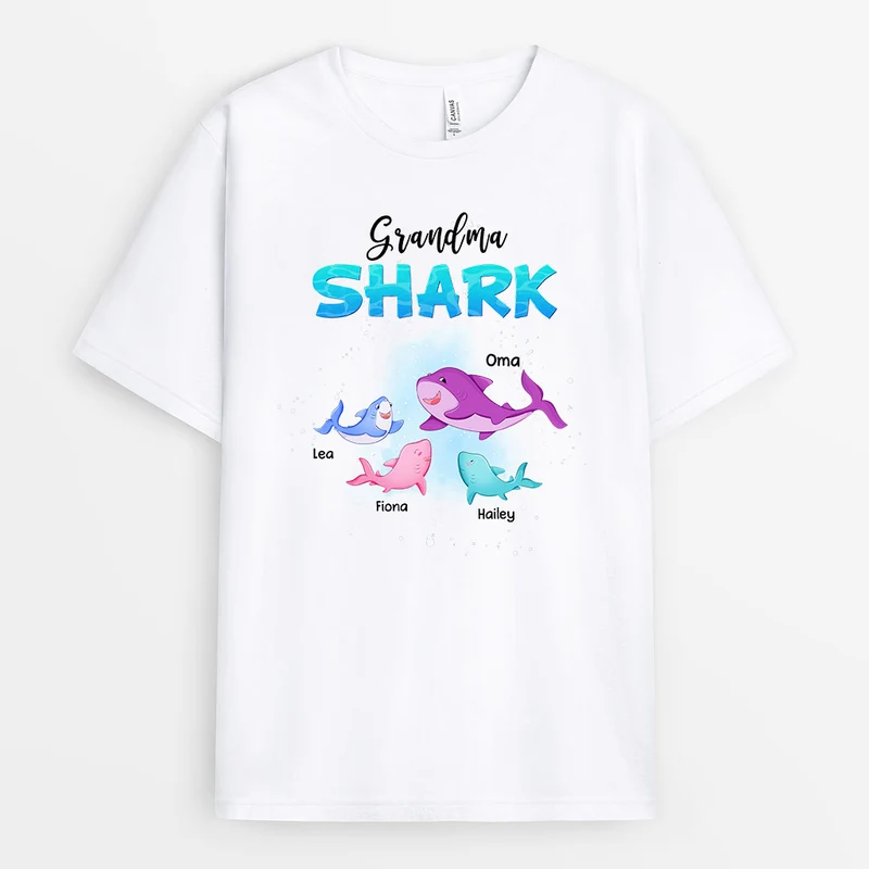 Grandma Shark - Personalisierte Geschenke | T-Shirt für Oma/Mama