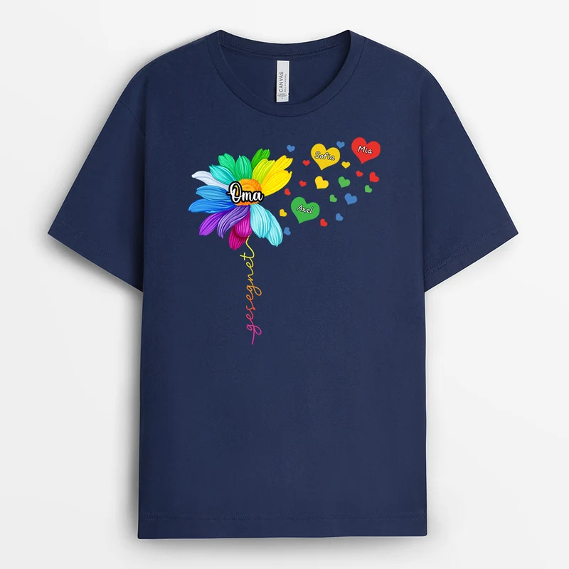 Oma, Bunter Löwenzahn - Personalisierte Geschenke | T-Shirt für Oma/Mama