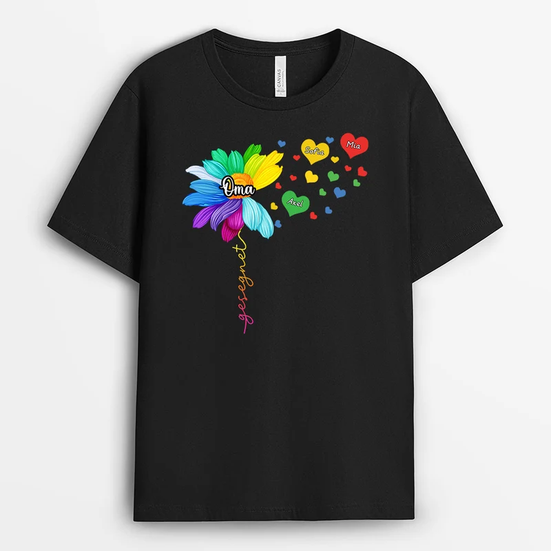Oma, Bunter Löwenzahn - Personalisierte Geschenke | T-Shirt für Oma/Mama