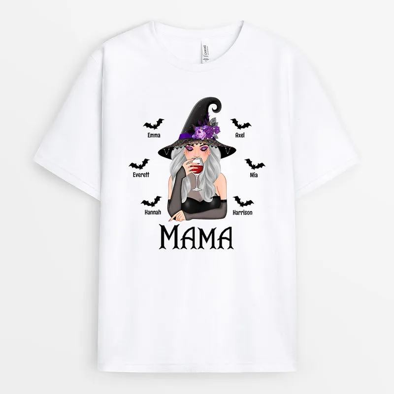 Mama Oma Hexe mit Enkelkindern - Personalisiertes Geschenk | T-Shirt für Halloween