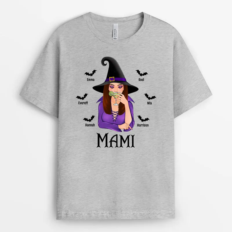 Mama Oma Hexe mit Enkelkindern - Personalisiertes Geschenk | T-Shirt für Halloween