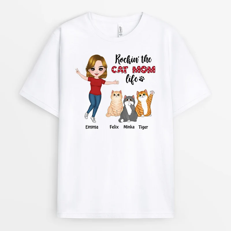 Rockin' The Cat Mom Life - Personalisierte Geschenke | T-Shirt für Katzenbesitzer