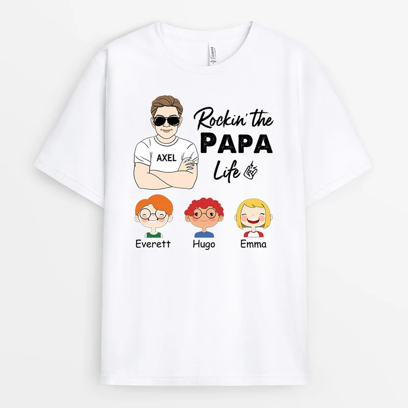 Rockin' The Papa Life - Personalisierte Geschenke | T-Shirt für Papa/Opa