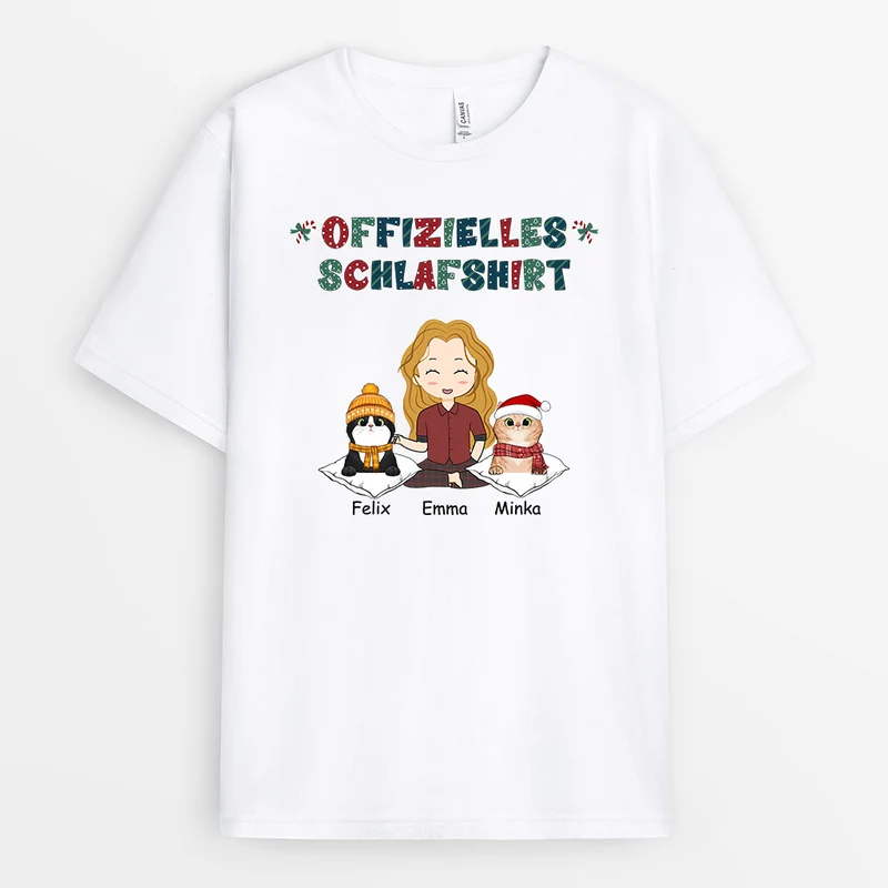 Offizielles Schlafshirt - Personalisierte Geschenke | T-Shirt für Katzenbesitzer Weihnachten
