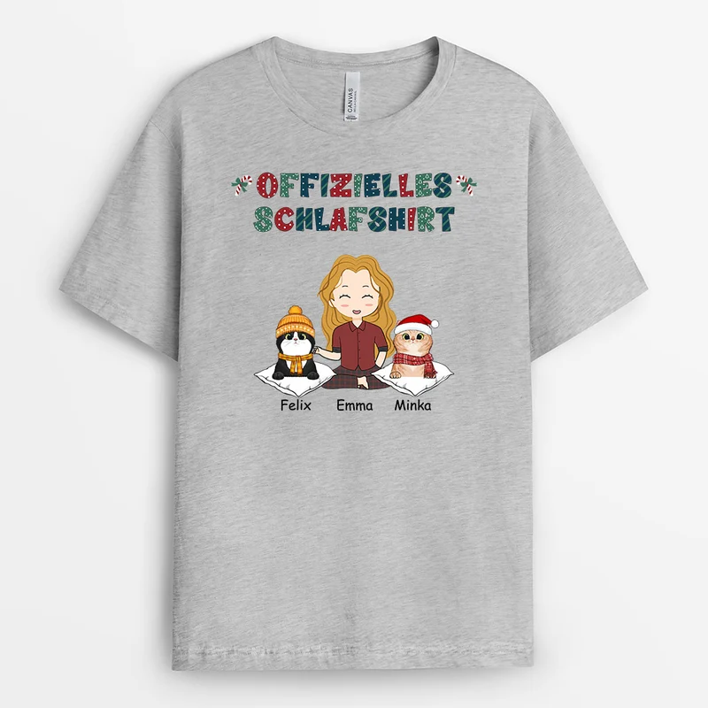 Offizielles Schlafshirt - Personalisierte Geschenke | T-Shirt für Katzenbesitzer Weihnachten